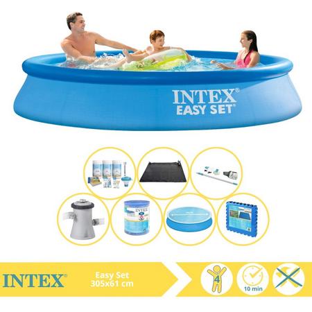 Intex Easy Set Zwembad - Opblaaszwembad - 305x61 cm - Inclusief Solarzeil, Onderhoudspakket, Zwembadpomp, Filter, Stofzuiger, Solar Mat en Zwembadtegels