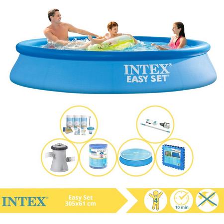 Intex Easy Set Zwembad - Opblaaszwembad - 305x61 cm - Inclusief Solarzeil, Onderhoudspakket, Zwembadpomp, Filter, Stofzuiger en Zwembadtegels