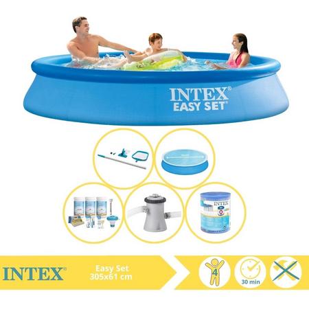Intex Easy Set Zwembad - Opblaaszwembad - 305x61 cm - Inclusief Solarzeil, Onderhoudspakket, Zwembadpomp, Filter en Onderhoudsset
