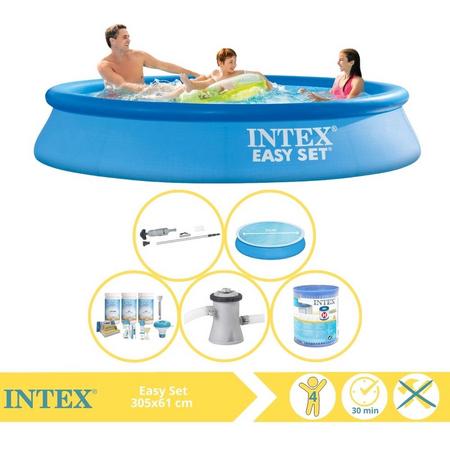 Intex Easy Set Zwembad - Opblaaszwembad - 305x61 cm - Inclusief Solarzeil, Onderhoudspakket, Zwembadpomp, Filter en Stofzuiger