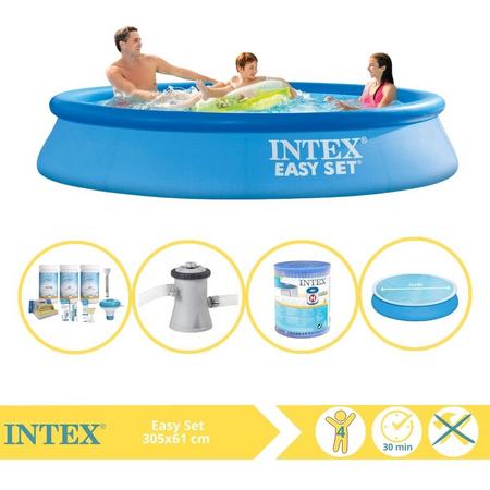 Intex Easy Set Zwembad - Opblaaszwembad - 305x61 cm - Inclusief Solarzeil, Onderhoudspakket, Zwembadpomp en Filter