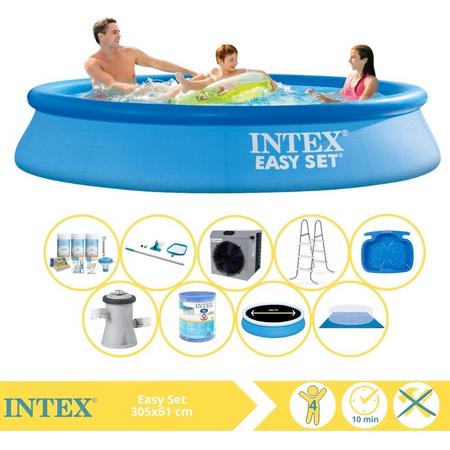 Intex Easy Set Zwembad - Opblaaszwembad - 305x61 cm - Inclusief Solarzeil Pro, Onderhoudspakket, Filter, Grondzeil, Onderhoudsset, Trap, Voetenbad en Warmtepomp CP