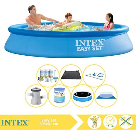 Intex Easy Set Zwembad - Opblaaszwembad - 305x61 cm - Inclusief Solarzeil Pro, Onderhoudspakket, Filter, Grondzeil, Onderhoudsset en Solar Mat