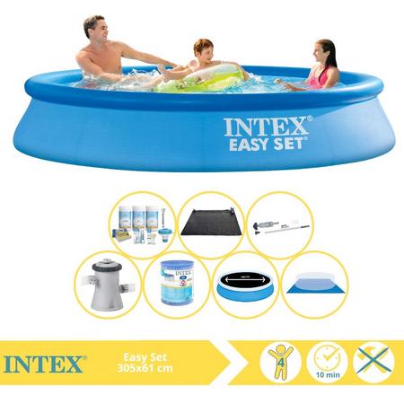 Intex Easy Set Zwembad - Opblaaszwembad - 305x61 cm - Inclusief Solarzeil Pro, Onderhoudspakket, Filter, Grondzeil, Stofzuiger en Solar Mat