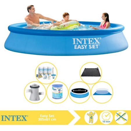 Intex Easy Set Zwembad - Opblaaszwembad - 305x61 cm - Inclusief Solarzeil Pro, Onderhoudspakket, Filter, Grondzeil en Solar Mat