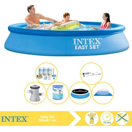 Intex Easy Set Zwembad - Opblaaszwembad - 305x61 cm - Inclusief Solarzeil Pro, Onderhoudspakket, Filter, Grondzeil en Stofzuiger