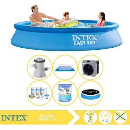 Intex Easy Set Zwembad - Opblaaszwembad - 305x61 cm - Inclusief Solarzeil Pro, Onderhoudspakket, Filter, Grondzeil en Warmtepomp CP
