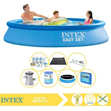 Intex Easy Set Zwembad - Opblaaszwembad - 305x61 cm - Inclusief Solarzeil Pro, Onderhoudspakket, Filter, Stofzuiger, Solar Mat en Zwembadtegels