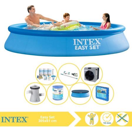 Intex Easy Set Zwembad - Opblaaszwembad - 305x61 cm - Inclusief Solarzeil Pro, Onderhoudspakket, Filter, Stofzuiger, Zwembadtegels en Warmtepomp CP