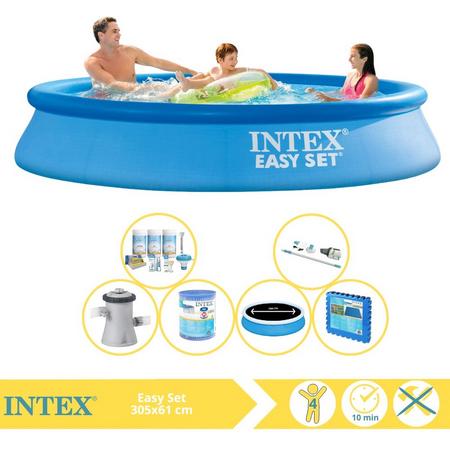 Intex Easy Set Zwembad - Opblaaszwembad - 305x61 cm - Inclusief Solarzeil Pro, Onderhoudspakket, Filter, Stofzuiger en Zwembadtegels