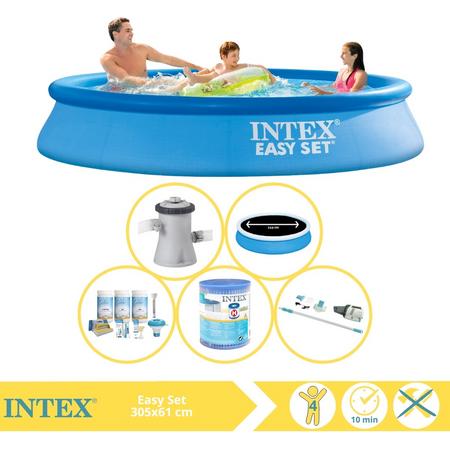 Intex Easy Set Zwembad - Opblaaszwembad - 305x61 cm - Inclusief Solarzeil Pro, Onderhoudspakket, Filter en Stofzuiger
