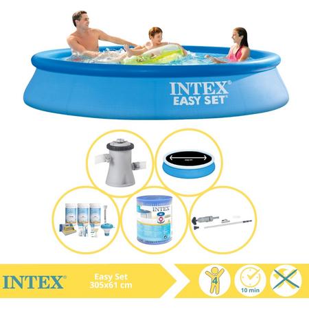 Intex Easy Set Zwembad - Opblaaszwembad - 305x61 cm - Inclusief Solarzeil Pro, Onderhoudspakket, Filter en Stofzuiger