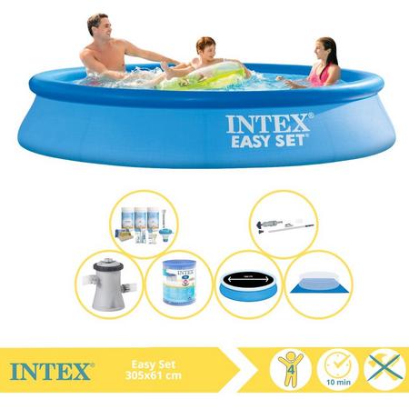 Intex Easy Set Zwembad - Opblaaszwembad - 305x61 cm - Inclusief Solarzeil Pro, Onderhoudspakket, Zwembadpomp, Filter, Grondzeil en Stofzuiger