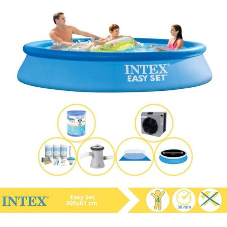 Intex Easy Set Zwembad - Opblaaszwembad - 305x61 cm - Inclusief Solarzeil Pro, Onderhoudspakket, Zwembadpomp, Filter, Grondzeil en Warmtepomp CP