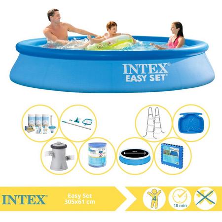 Intex Easy Set Zwembad - Opblaaszwembad - 305x61 cm - Inclusief Solarzeil Pro, Onderhoudspakket, Zwembadpomp, Filter, Onderhoudsset, Trap, Voetenbad en Zwembadtegels