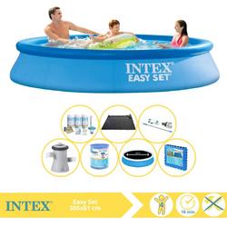   Easy Set Zwembad - Opblaaszwembad - 305x61 cm - Inclusief Solarzeil Pro, Onderhoudspakket, Zwembadpomp, Filter, Stofzuiger, Solar Mat en Zwembadtegels