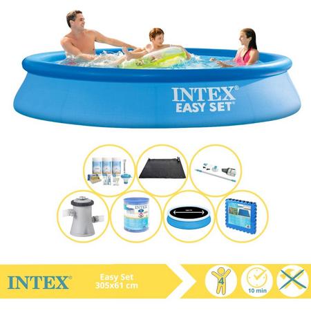 Intex Easy Set Zwembad - Opblaaszwembad - 305x61 cm - Inclusief Solarzeil Pro, Onderhoudspakket, Zwembadpomp, Filter, Stofzuiger, Solar Mat en Zwembadtegels