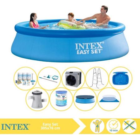 Intex Easy Set Zwembad - Opblaaszwembad - 305x76 cm - Inclusief Afdekzeil, Onderhoudspakket, Filter, Grondzeil, Onderhoudsset, Trap, Voetenbad en Warmtepomp CP