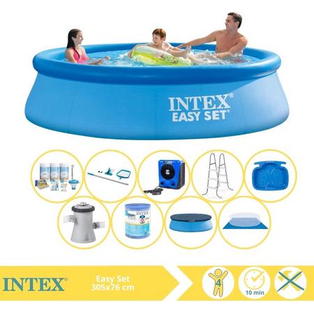 Intex Easy Set Zwembad - Opblaaszwembad - 305x76 cm - Inclusief Afdekzeil, Onderhoudspakket, Filter, Grondzeil, Onderhoudsset, Trap, Voetenbad en Warmtepomp HS
