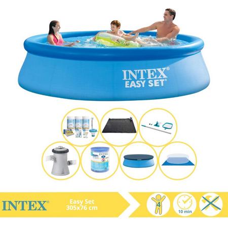 Intex Easy Set Zwembad - Opblaaszwembad - 305x76 cm - Inclusief Afdekzeil, Onderhoudspakket, Filter, Grondzeil, Onderhoudsset en Solar Mat