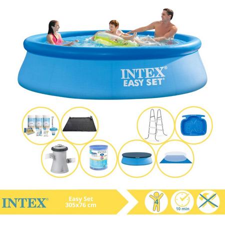 Intex Easy Set Zwembad - Opblaaszwembad - 305x76 cm - Inclusief Afdekzeil, Onderhoudspakket, Filter, Grondzeil, Solar Mat, Trap en Voetenbad