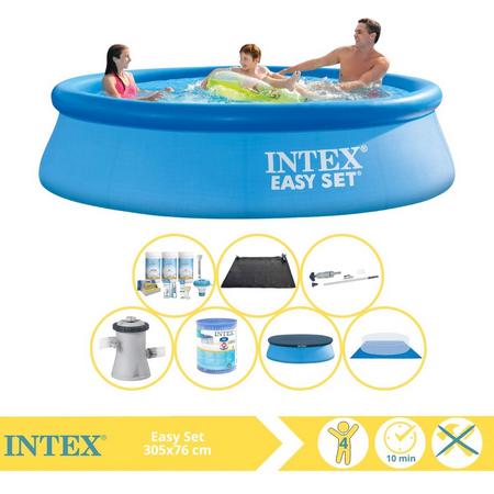 Intex Easy Set Zwembad - Opblaaszwembad - 305x76 cm - Inclusief Afdekzeil, Onderhoudspakket, Filter, Grondzeil, Stofzuiger en Solar Mat