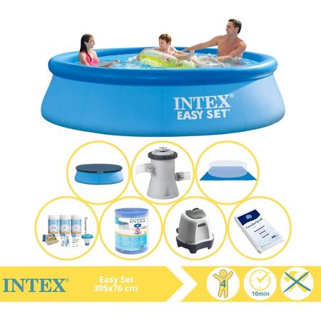 Intex Easy Set Zwembad - Opblaaszwembad - 305x76 cm - Inclusief Afdekzeil, Onderhoudspakket, Filter, Grondzeil, Zoutsysteem en Zout