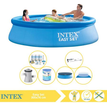Intex Easy Set Zwembad - Opblaaszwembad - 305x76 cm - Inclusief Afdekzeil, Onderhoudspakket, Filter, Grondzeil en Stofzuiger