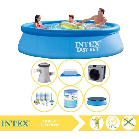 Intex Easy Set Zwembad - Opblaaszwembad - 305x76 cm - Inclusief Afdekzeil, Onderhoudspakket, Filter, Grondzeil en Warmtepomp CP