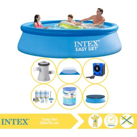Intex Easy Set Zwembad - Opblaaszwembad - 305x76 cm - Inclusief Afdekzeil, Onderhoudspakket, Filter, Grondzeil en Warmtepomp HS