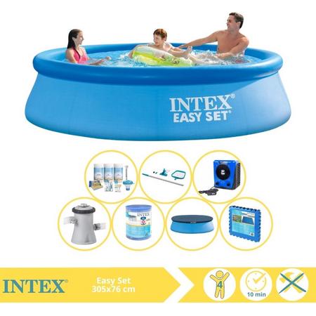 Intex Easy Set Zwembad - Opblaaszwembad - 305x76 cm - Inclusief Afdekzeil, Onderhoudspakket, Filter, Onderhoudsset, Zwembadtegels en Warmtepomp HS