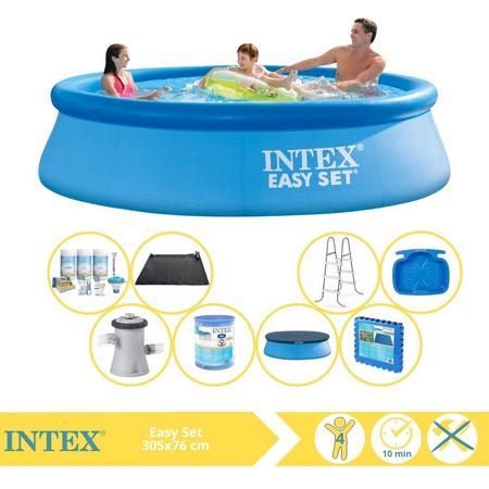 Intex Easy Set Zwembad - Opblaaszwembad - 305x76 cm - Inclusief Afdekzeil, Onderhoudspakket, Filter, Solar Mat, Trap, Voetenbad en Zwembadtegels