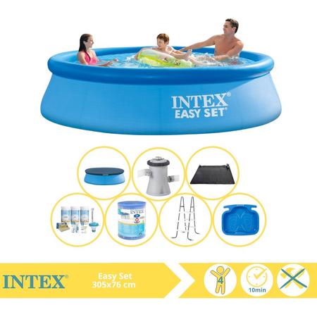 Intex Easy Set Zwembad - Opblaaszwembad - 305x76 cm - Inclusief Afdekzeil, Onderhoudspakket, Filter, Solar Mat, Trap en Voetenbad