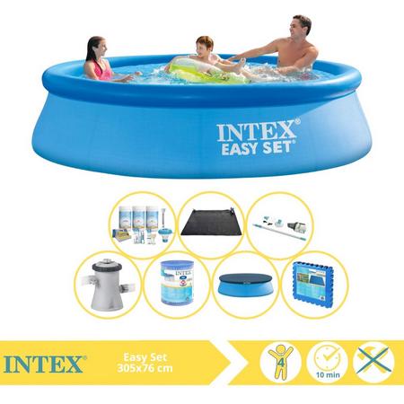 Intex Easy Set Zwembad - Opblaaszwembad - 305x76 cm - Inclusief Afdekzeil, Onderhoudspakket, Filter, Stofzuiger, Solar Mat en Zwembadtegels
