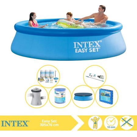 Intex Easy Set Zwembad - Opblaaszwembad - 305x76 cm - Inclusief Afdekzeil, Onderhoudspakket, Filter, Stofzuiger en Zwembadtegels