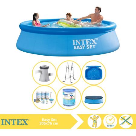 Intex Easy Set Zwembad - Opblaaszwembad - 305x76 cm - Inclusief Afdekzeil, Onderhoudspakket, Filter, Trap en Voetenbad