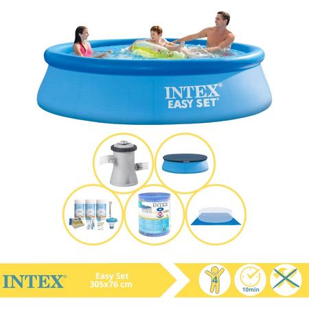 Intex Easy Set Zwembad - Opblaaszwembad - 305x76 cm - Inclusief Afdekzeil, Onderhoudspakket, Filter en Grondzeil