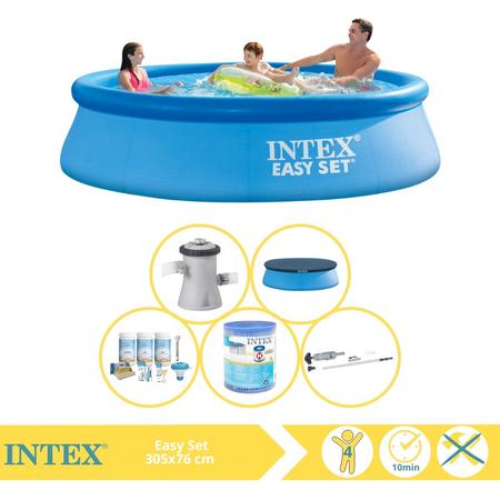 Intex Easy Set Zwembad - Opblaaszwembad - 305x76 cm - Inclusief Afdekzeil, Onderhoudspakket, Filter en Stofzuiger