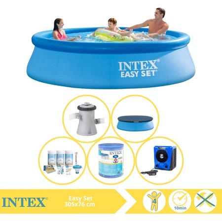 Intex Easy Set Zwembad - Opblaaszwembad - 305x76 cm - Inclusief Afdekzeil, Onderhoudspakket, Filter en Warmtepomp HS