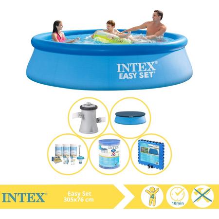 Intex Easy Set Zwembad - Opblaaszwembad - 305x76 cm - Inclusief Afdekzeil, Onderhoudspakket, Filter en Zwembadtegels