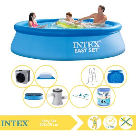 Intex Easy Set Zwembad - Opblaaszwembad - 305x76 cm - Inclusief Afdekzeil, Onderhoudspakket, Zwembadpomp, Filter, Grondzeil, Onderhoudsset, Trap, Voetenbad en Warmtepomp CP