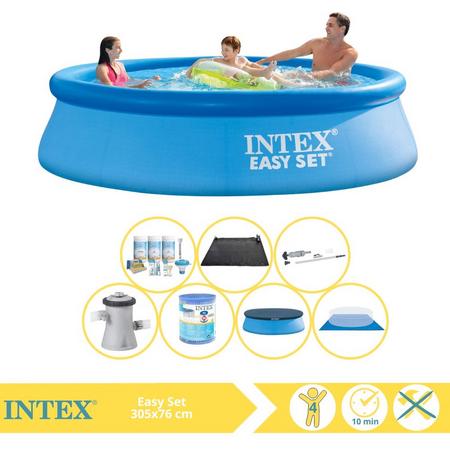 Intex Easy Set Zwembad - Opblaaszwembad - 305x76 cm - Inclusief Afdekzeil, Onderhoudspakket, Zwembadpomp, Filter, Grondzeil, Stofzuiger en Solar Mat