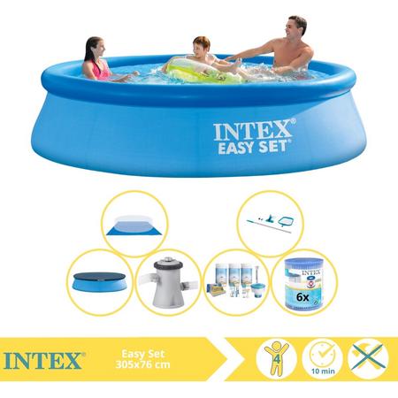 Intex Easy Set Zwembad - Opblaaszwembad - 305x76 cm - Inclusief Afdekzeil, Onderhoudspakket, Zwembadpomp, Filter, Grondzeil en Onderhoudsset