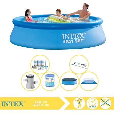 Intex Easy Set Zwembad - Opblaaszwembad - 305x76 cm - Inclusief Afdekzeil, Onderhoudspakket, Zwembadpomp, Filter, Grondzeil en Stofzuiger