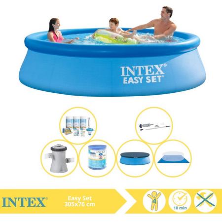 Intex Easy Set Zwembad - Opblaaszwembad - 305x76 cm - Inclusief Afdekzeil, Onderhoudspakket, Zwembadpomp, Filter, Grondzeil en Stofzuiger