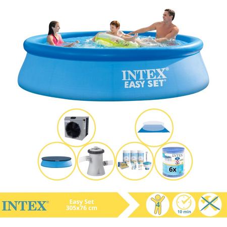 Intex Easy Set Zwembad - Opblaaszwembad - 305x76 cm - Inclusief Afdekzeil, Onderhoudspakket, Zwembadpomp, Filter, Grondzeil en Warmtepomp CP