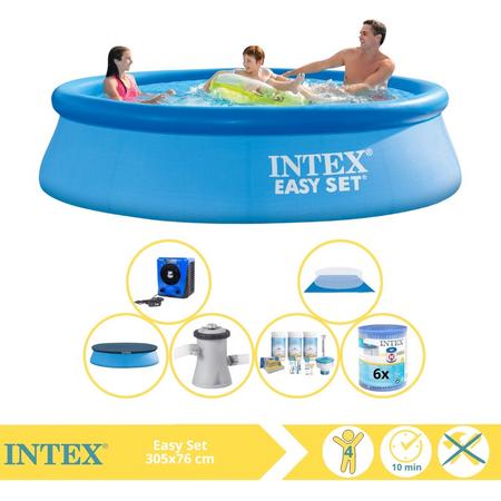 Intex Easy Set Zwembad - Opblaaszwembad - 305x76 cm - Inclusief Afdekzeil, Onderhoudspakket, Zwembadpomp, Filter, Grondzeil en Warmtepomp HS