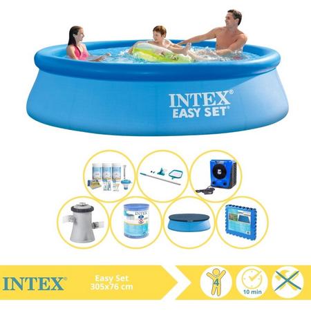 Intex Easy Set Zwembad - Opblaaszwembad - 305x76 cm - Inclusief Afdekzeil, Onderhoudspakket, Zwembadpomp, Filter, Onderhoudsset, Zwembadtegels en Warmtepomp HS