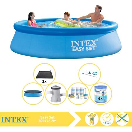 Intex Easy Set Zwembad - Opblaaszwembad - 305x76 cm - Inclusief Afdekzeil, Onderhoudspakket, Zwembadpomp, Filter, Onderhoudsset en Solar Mat
