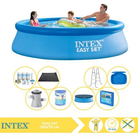 Intex Easy Set Zwembad - Opblaaszwembad - 305x76 cm - Inclusief Afdekzeil, Onderhoudspakket, Zwembadpomp, Filter, Solar Mat, Trap, Voetenbad en Zwembadtegels